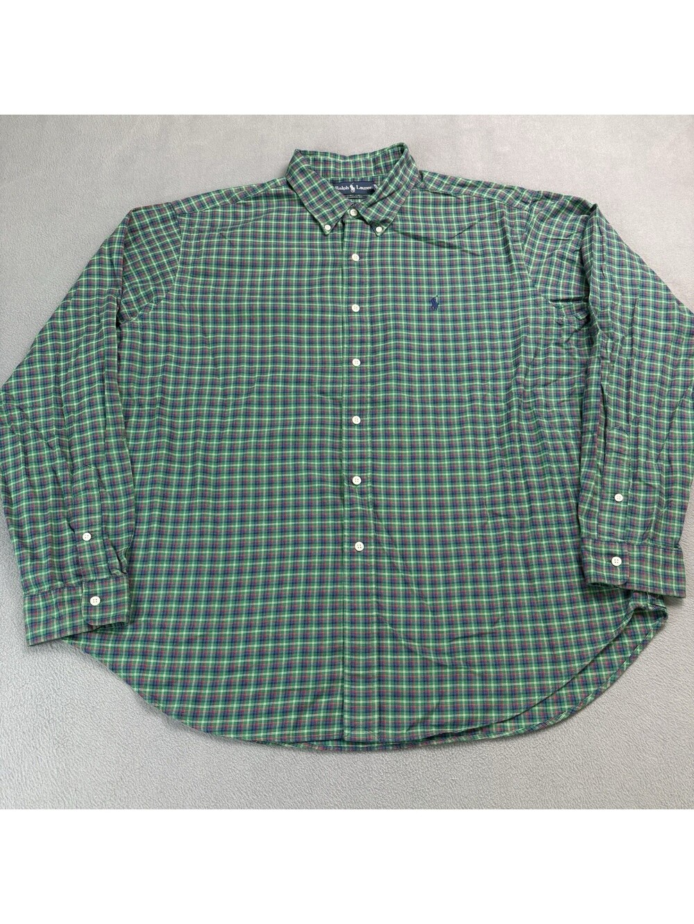 Vintage Ralph Lauren Classic Fit Plaid Button Down Shirt Size XXL Green